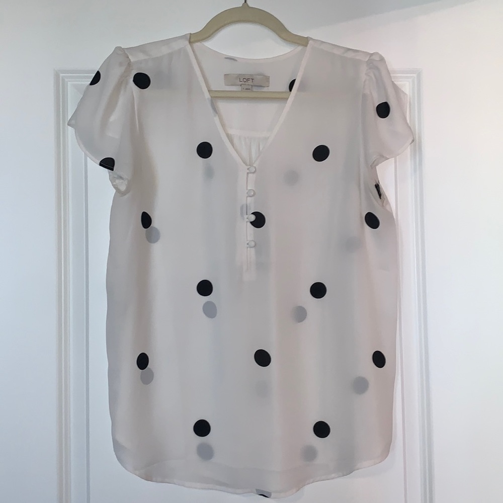 Polka Dot Short Sleeve Blouse - Loft Size Small